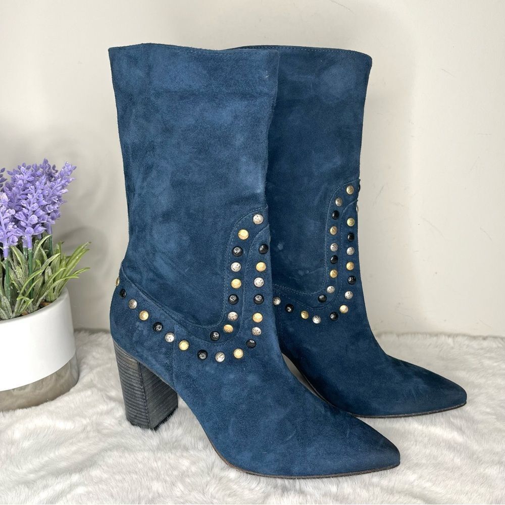 Free People Boots Women’s 9 Dakota Blue Moon Suede Stud Embellished Heeled New